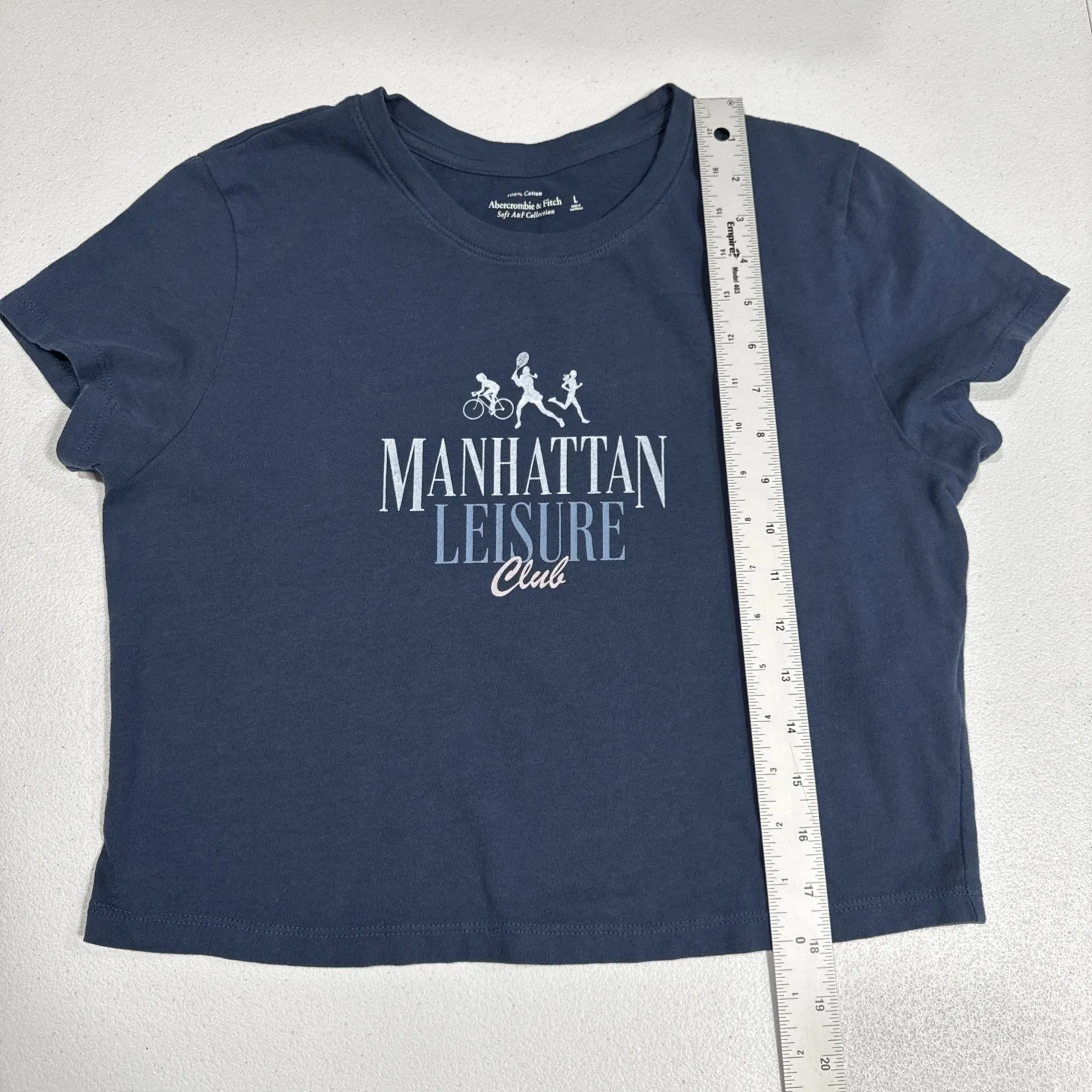 Abercrombie & Fitch Manhattan Leisure Club Baby Tee Blue Womens Juniors Size L - Image 8