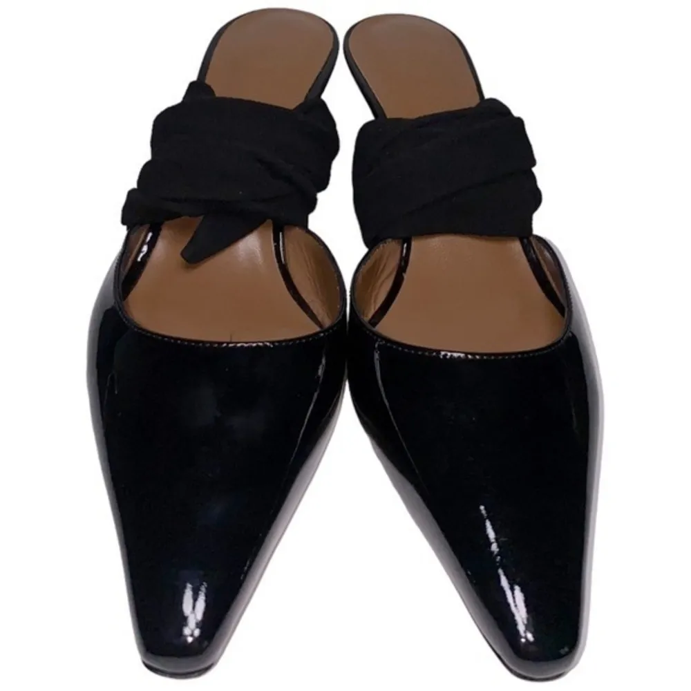 Rejina Pyo Women’s Size 39 8 Black Patent Leather Barbara Suede Wrap Tie Heels - Image 8