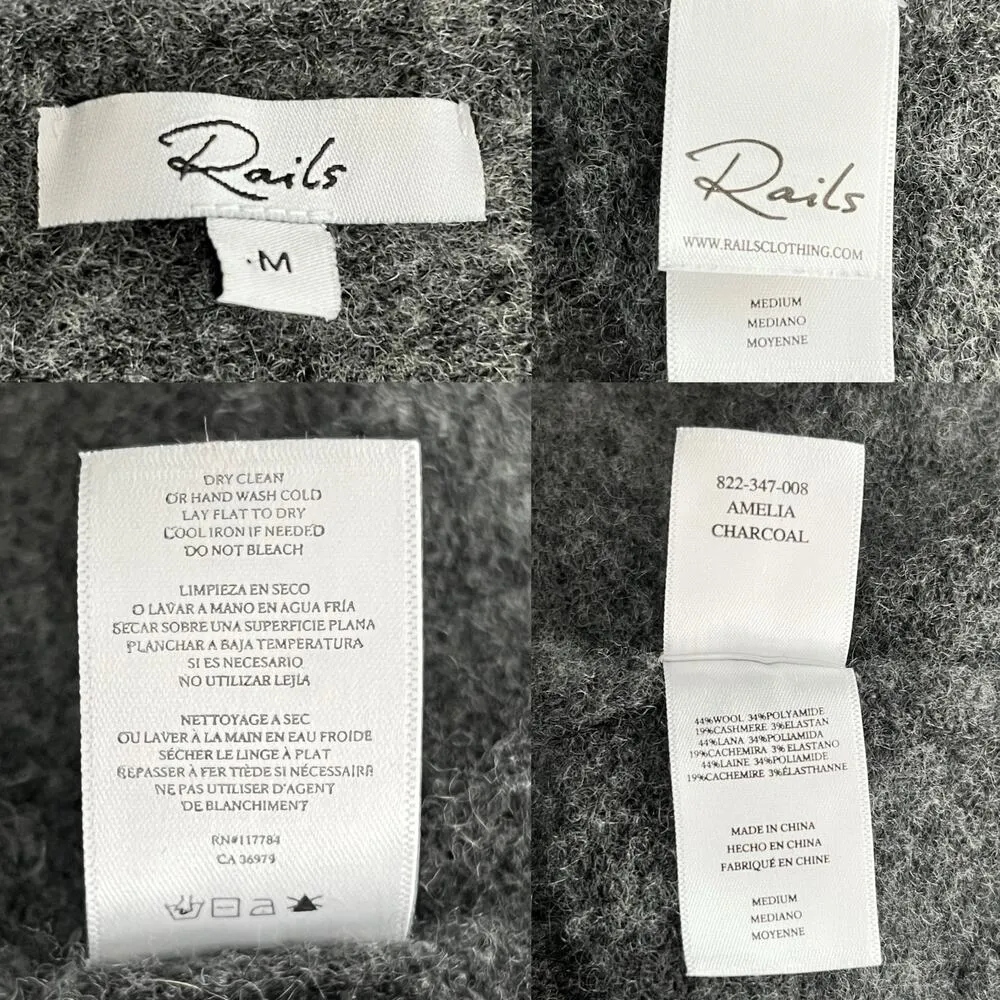 Rails Amelia Lace-Up Sweater M Charcoal Gray Cashmere Wool - Image 7