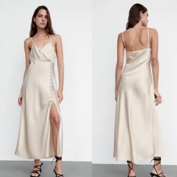 BLOGGERS FAVE!  SATIN EFFECT Buttoned Slip Dress - Image 2
