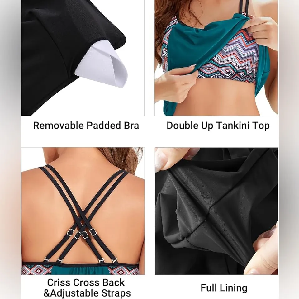 Holipick Tankini Top Blouson Tummy‎ Control Loose Fit Bathing Suit Top Size XL Green - Image 9