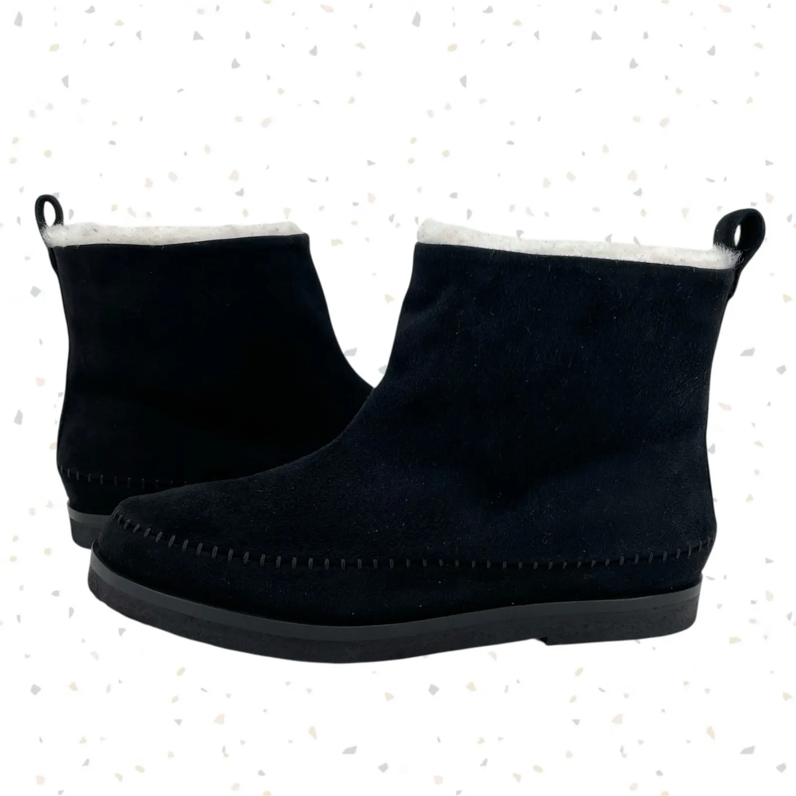 Jenni Kayne Black Suede Shearling Moc Boot Neutral Minimalist Ankle Bootie 38 - Image 2