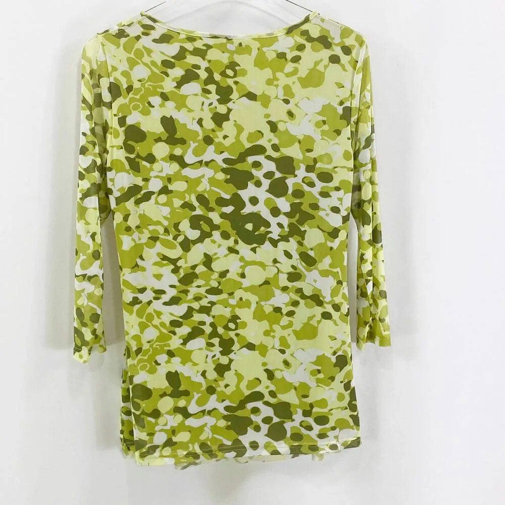 Multiples  Green Abstract Camo Round Neck Lined Blouse - Image 4
