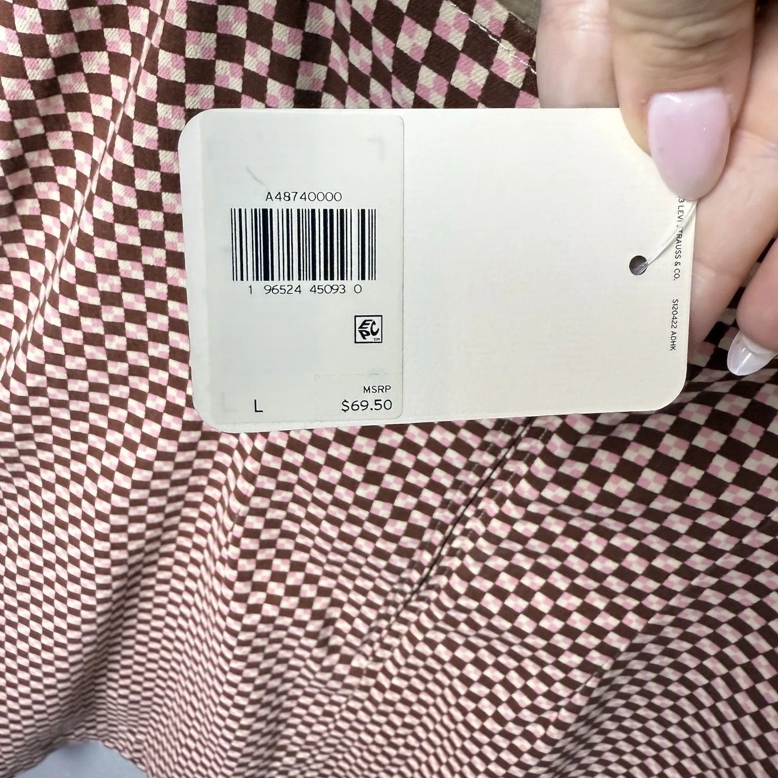 Levi's Womens Mini Dress Square Neck Cotton Pink Checkered Casual Size L - Image 10