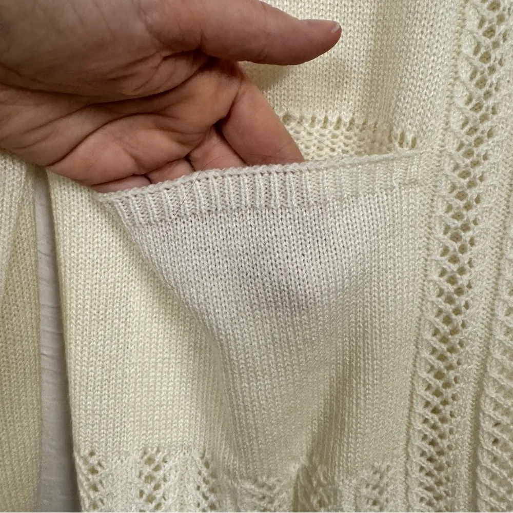 Vintage Cream Crochet Cardigan Sweater Womens M Light Academia Preppy Classic Size M - Image 5