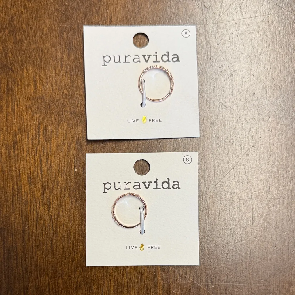 Pura Vida Floral Stacking Rings Set of Two - Brass Base with Rose Gold Plating - Image 2