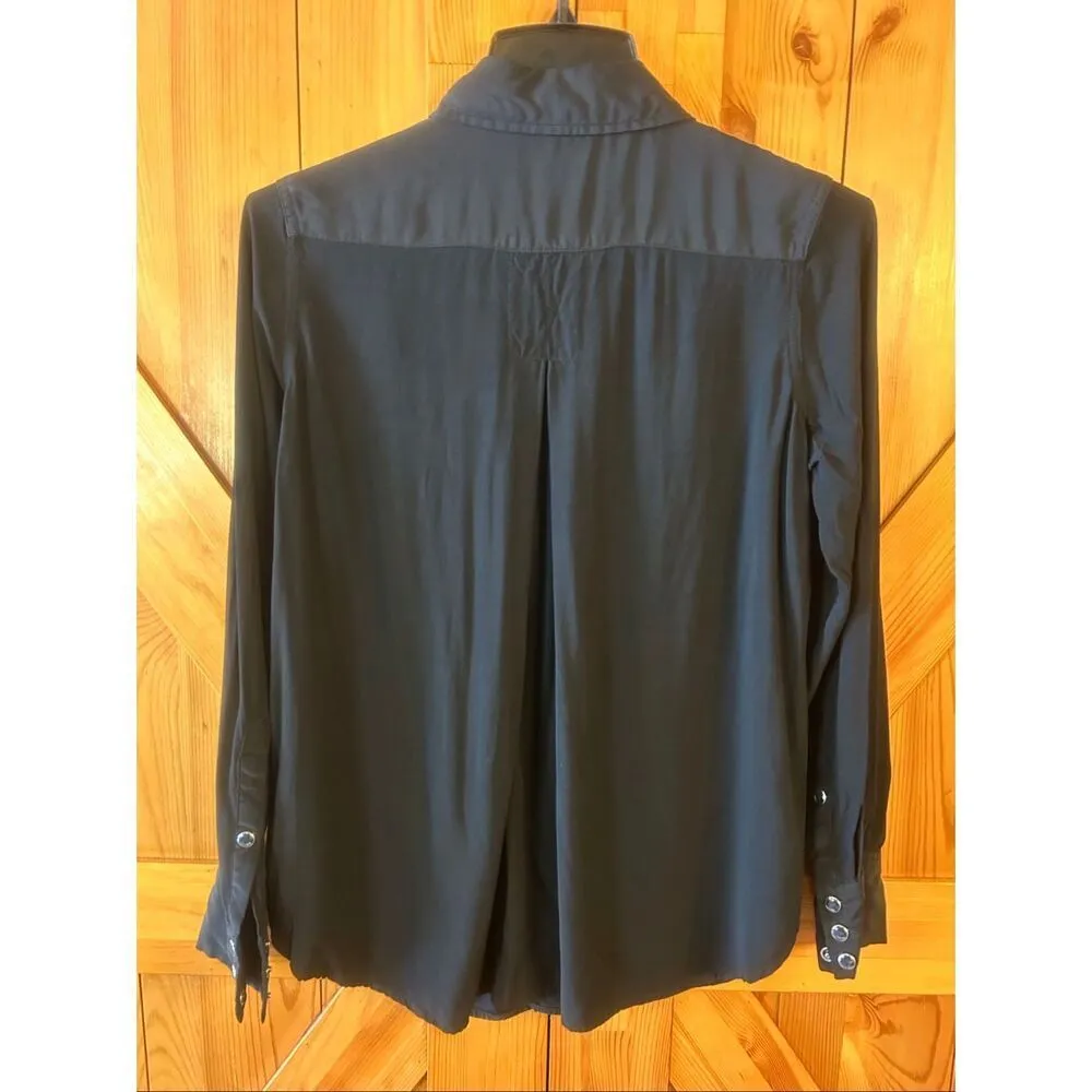True Religion Georgia Western Black Silk Shirt Snap Button Size XS (5630) - Image 7
