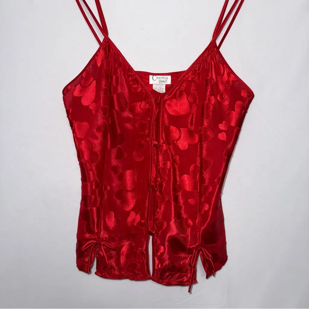 Vintage Silky Red Heart Lingerie Cami‎ Camisole Size M - Image 2