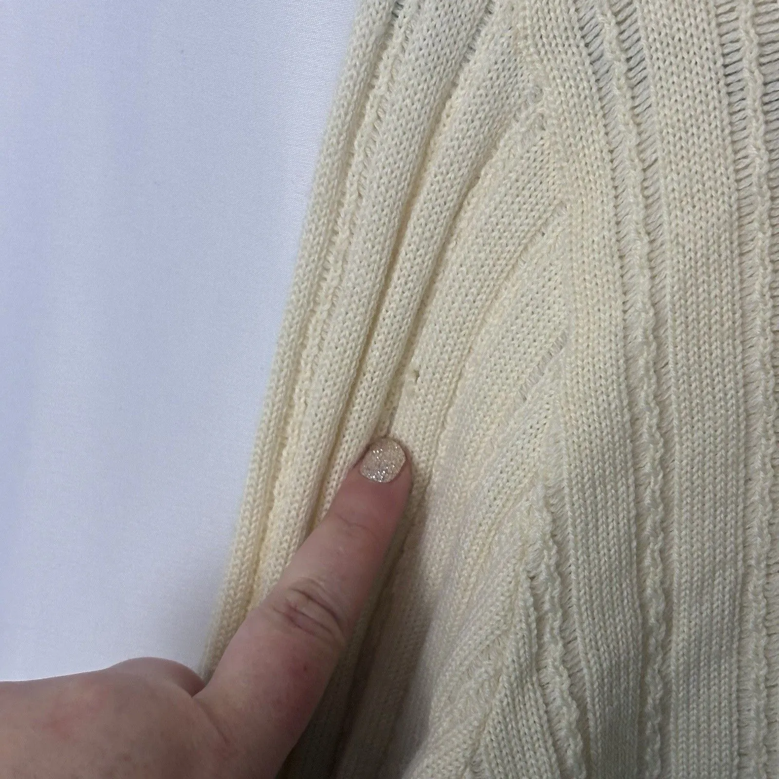 Vtg Cream Lace Collar Knit Cardigan Coquette Cottagecore Fairycore 90s M Wool Size M - Image 7