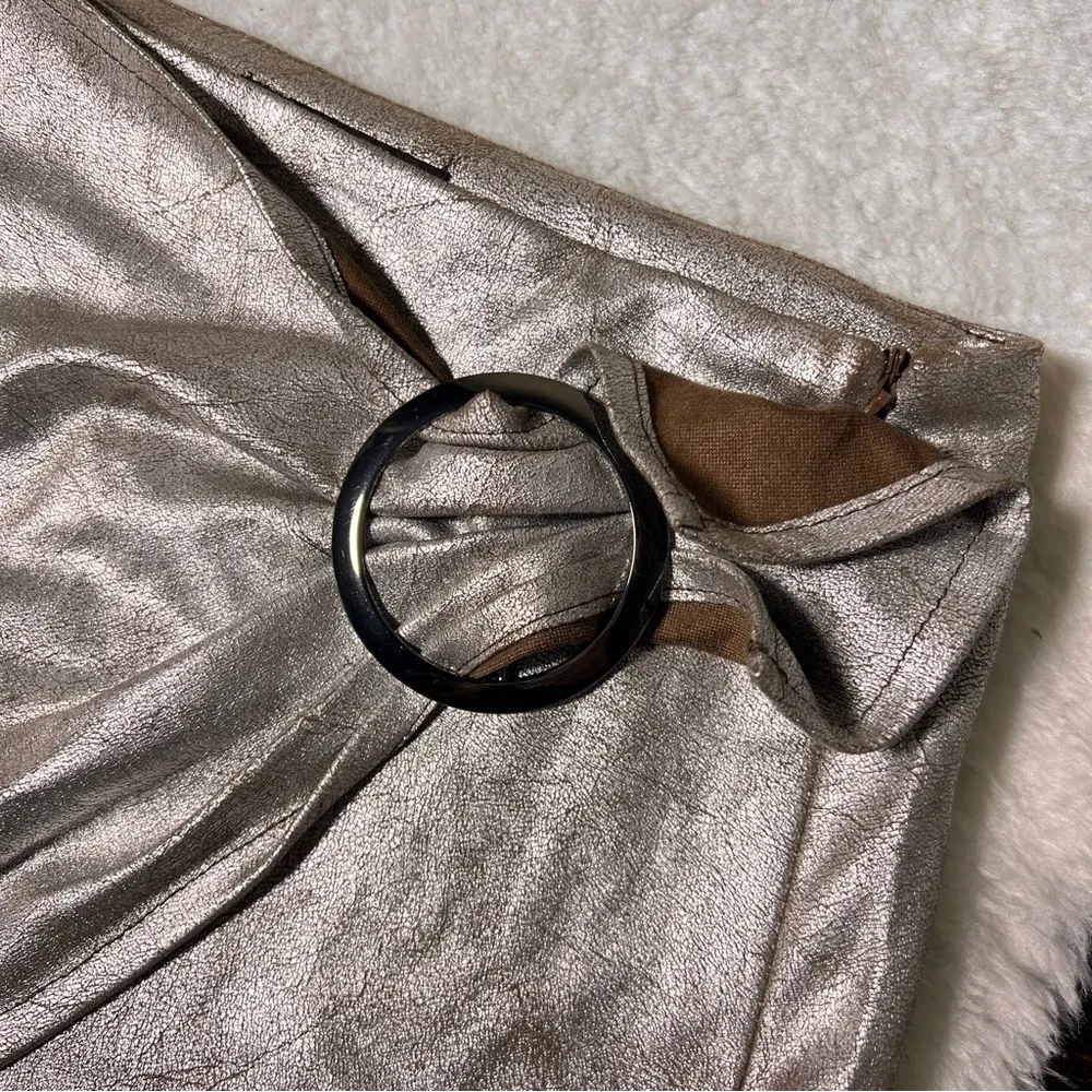 Zara Trafaluc Metallic Silver Faux Wrap Mini Skirt - Image 3