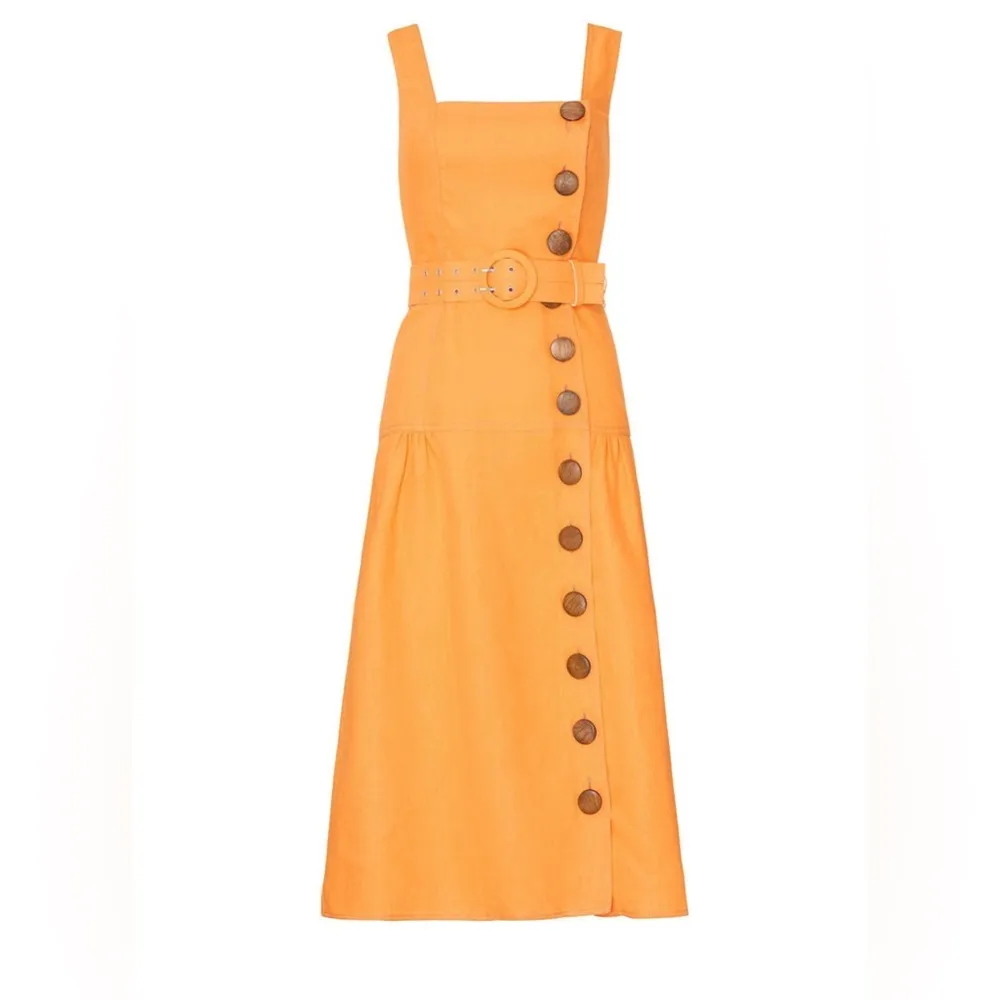Nicholas Belted Linen Midi Dress Sleeveless Pinafore Tangerine Orange size 10 - Image 2