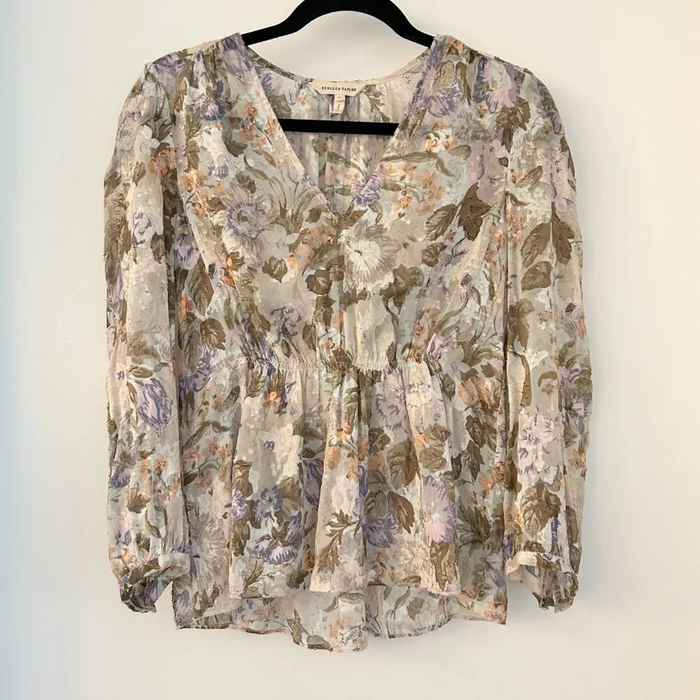 Rebecca Taylor Silk Floral Penelope Peplum Top Size 0 - Image 2