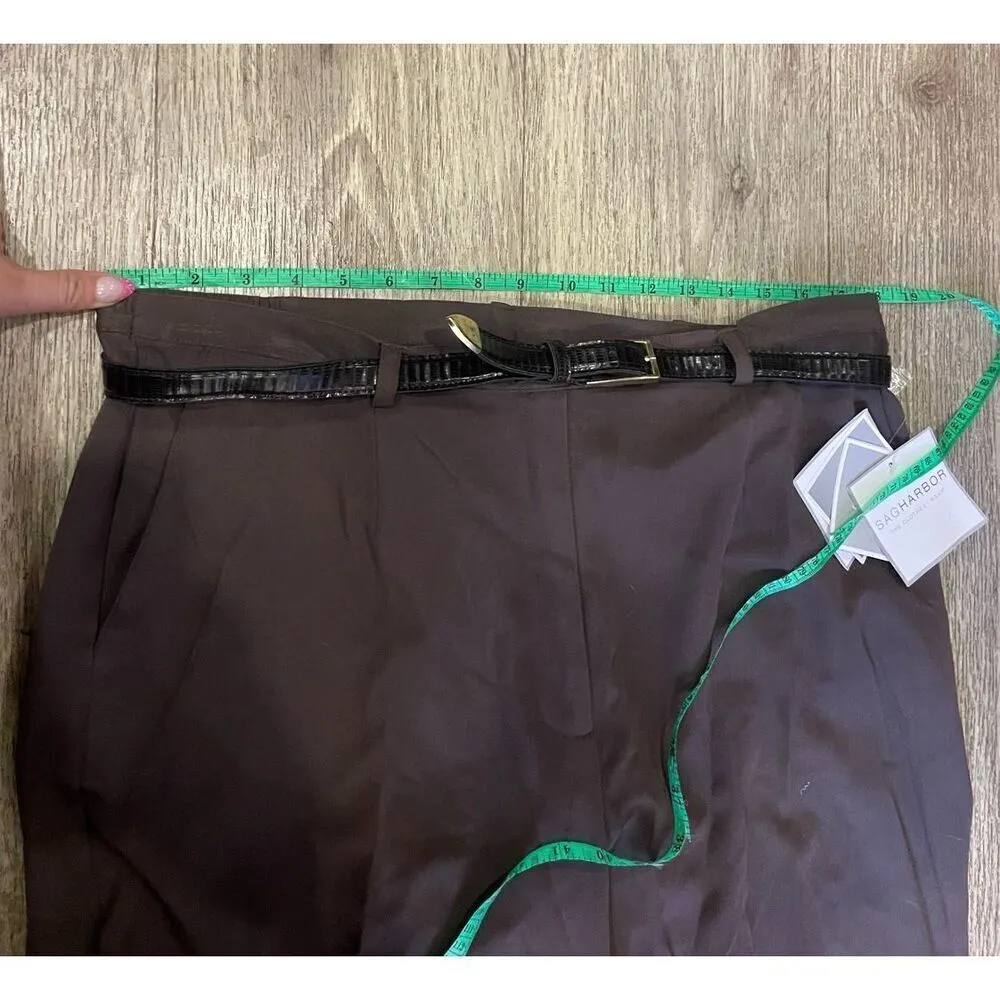 Sag Harbor Brown Comfort Stretch Dress Pants with Belt 16 New - Image 5