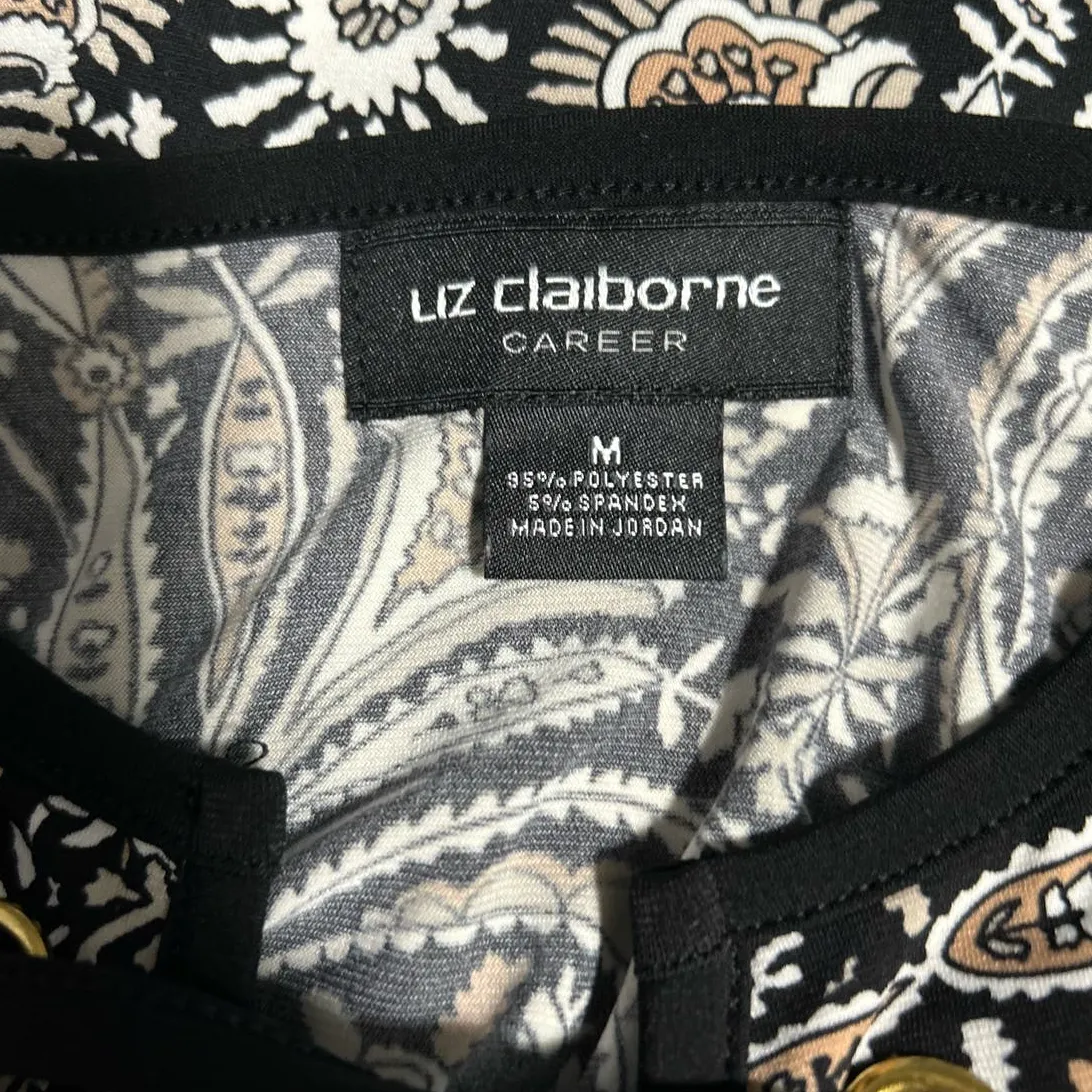 Liz‎ Claiborne Career Women's Sleeveless Black Tan White Blouse Size M Size M - Image 3