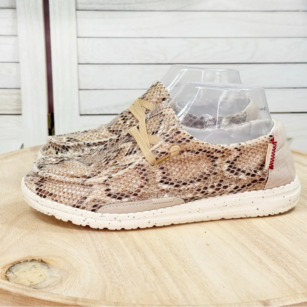 Hey Dude Wendy Python Snake Print Canvas Slip On Loafers Light Rose‎ Tan 6 - Image 3
