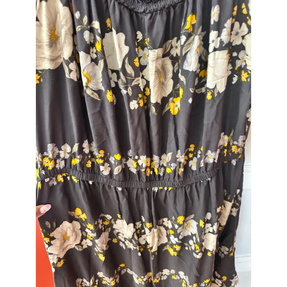 Old Navy Floral Short Sleeve Smocked Dark Gray Dress XL - Image 8