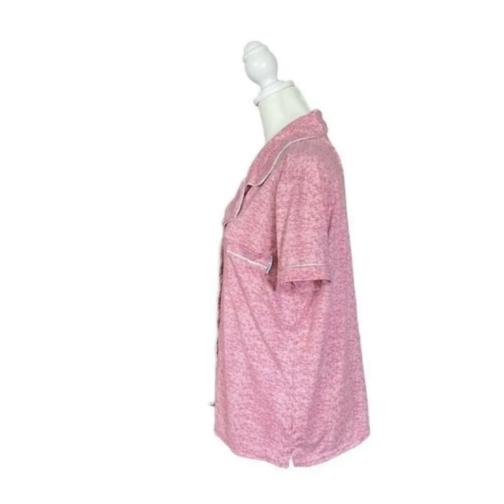 Nine West Sleepwear Pink & White Trim Button Down Short Sleeve Top Sz Large - Image 3
