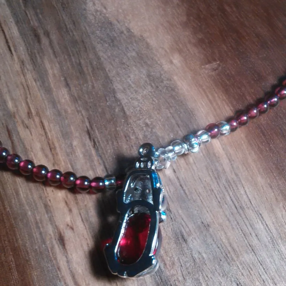 Simulated Ruby and Genuine Mozambique Garnet Silvertone Dragon Pendant Necklace - Image 10