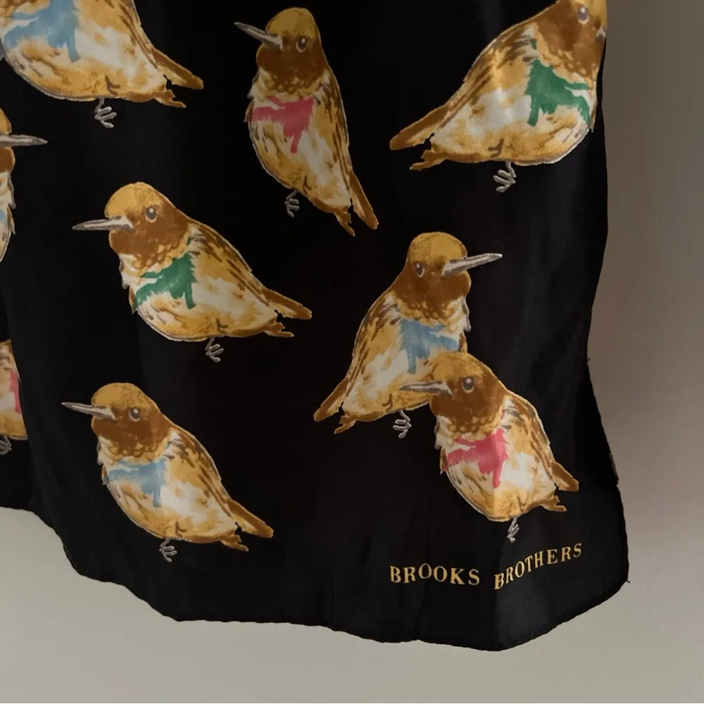 Brooks Brothers Silk Scarf Long 11 X 59 Inches Birds Black - Image 3
