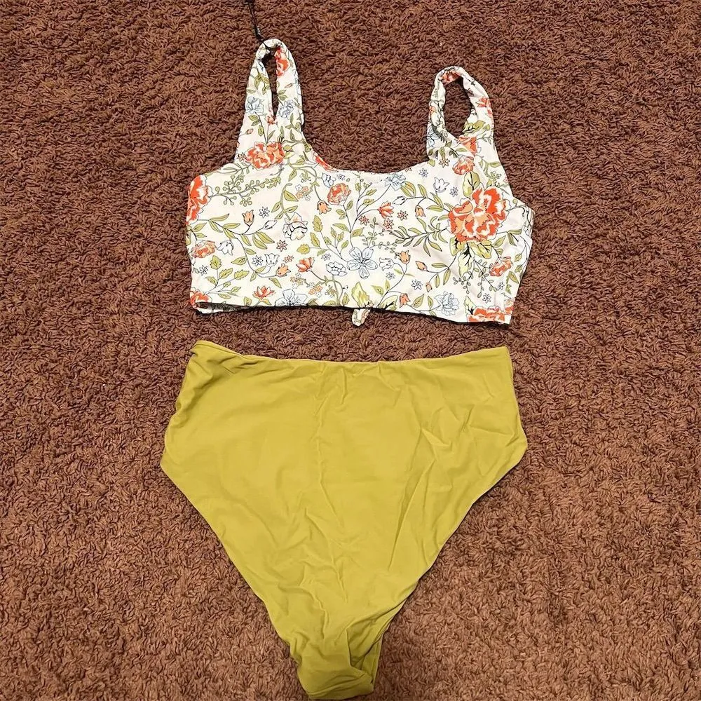ZAFUL Women's Green Floral Knotted Front Tankini‎ Simwear Set Size XL NWT - Image 8