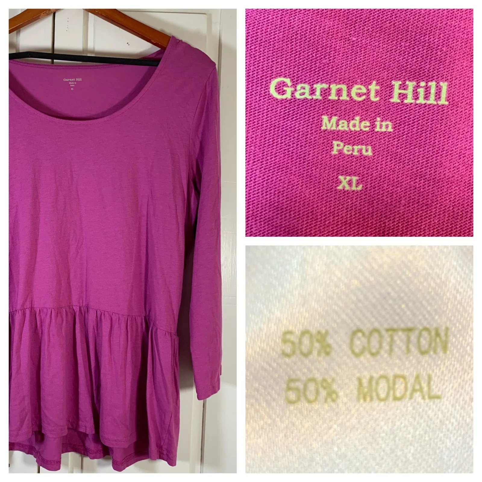 Garnet Hill Peplum Tunic Top Womens XL Drop Waist Casual Raspberry Soft Boho - Image 12