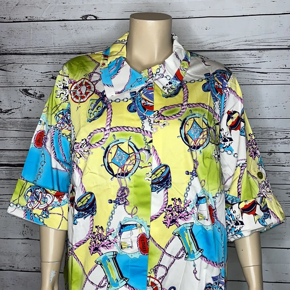 George Simonton Says NWT Size 3X Fish Nautical Bahamas Print Button Front Jacket - Image 3