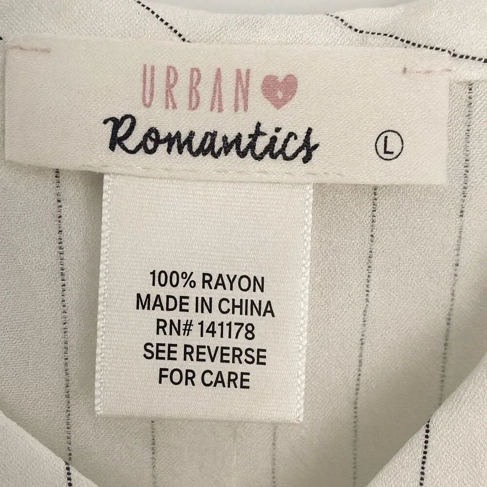 Urban Romantics White Striped Button-Front Tank Top | Size L | Lightweight Rayon - Image 4