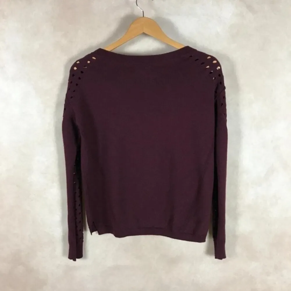 THE KOOPLES Merino Wool Burgundy Cutout Sweater XS - Image 8