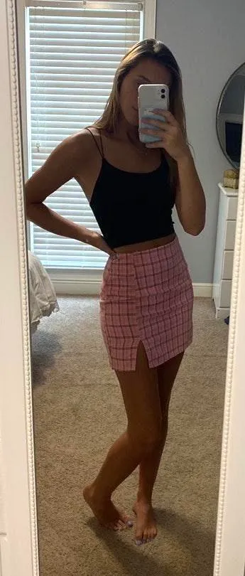 Romwe Pink Plaid Skirt - Image 3