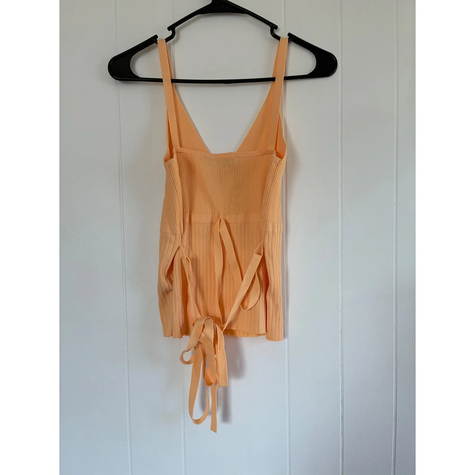 ZARA Peach Ribbed Knit Wrap Tank Top Balletcore Apricot Tie Waist Camisole L - Image 3