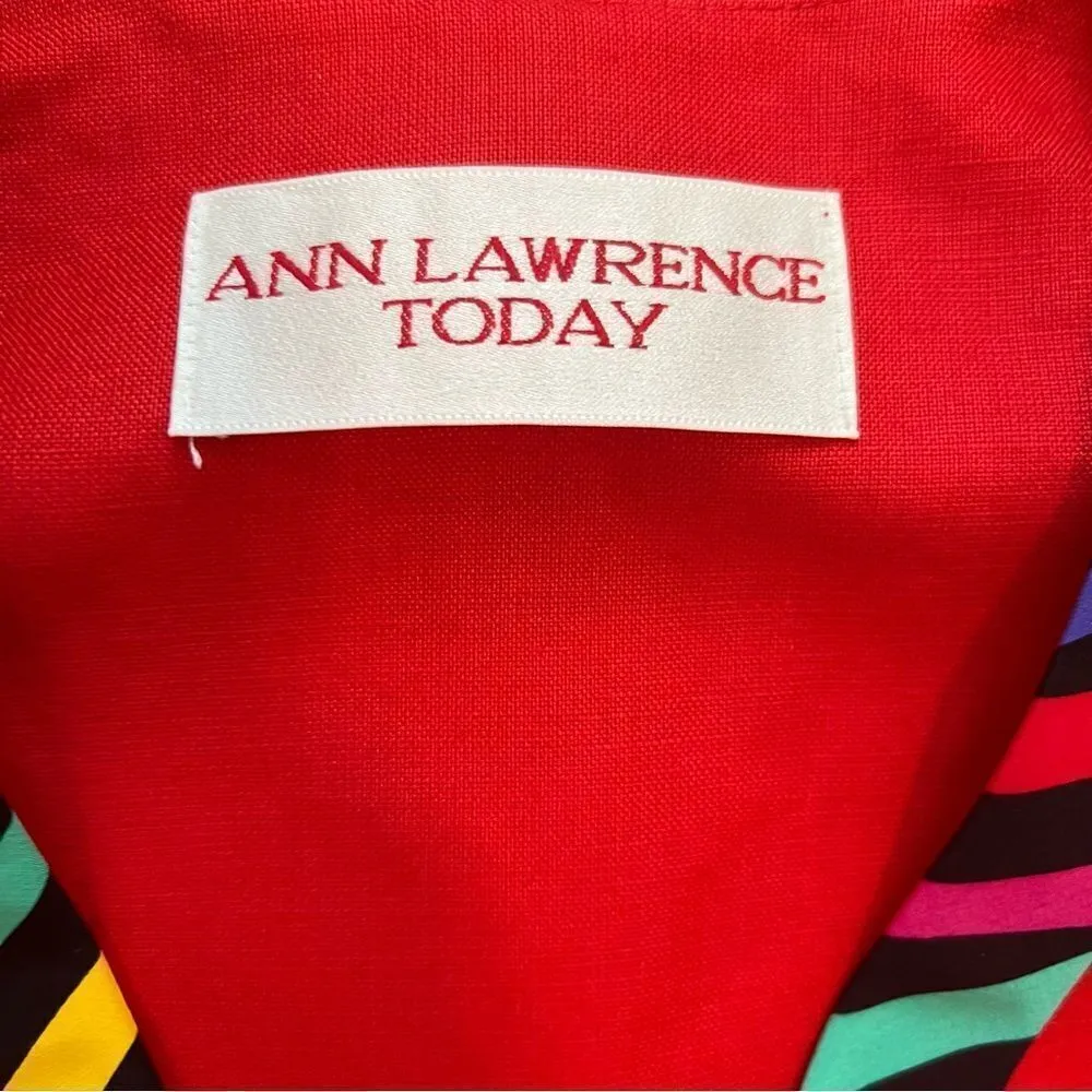 Vintage 80's Ann Lawrence Silk Blend Rainbow Striped Skirt Set Red Size 10 - Image 6