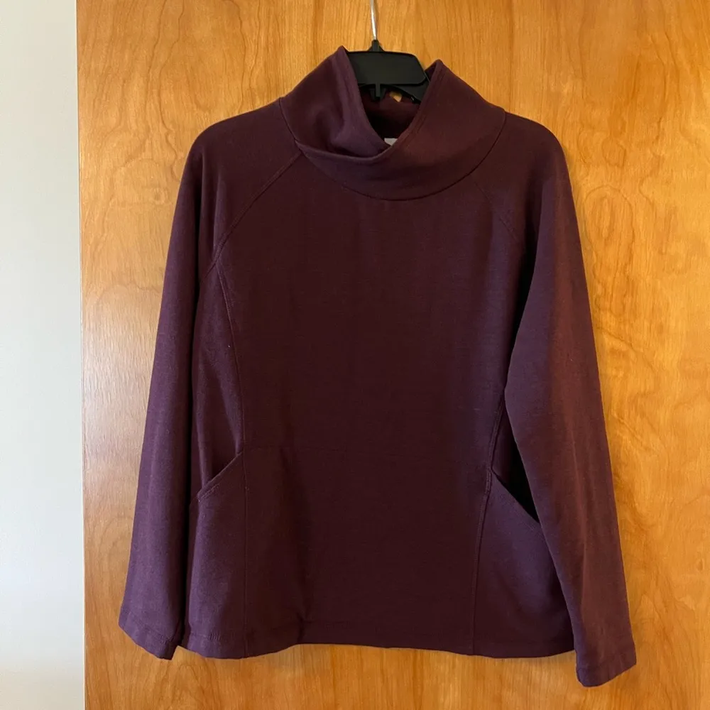 LL Bean Pullover Loungewear Athleisure Sweater Maroon Pockets Petite Large - Image 4