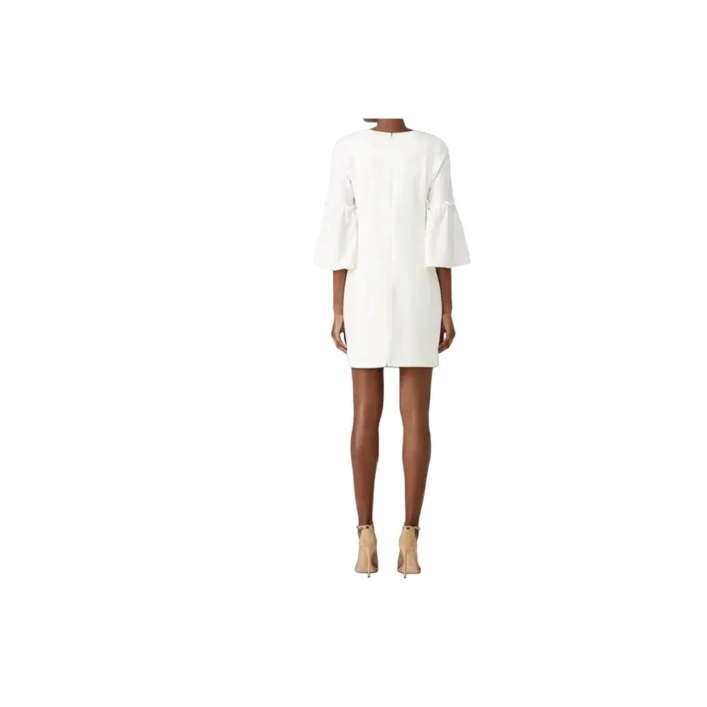 Amanda Uprichard Lantern Sleeve Dress S Cream Sheath 3/4 Sleeve Crew Neck Lined - Image 5