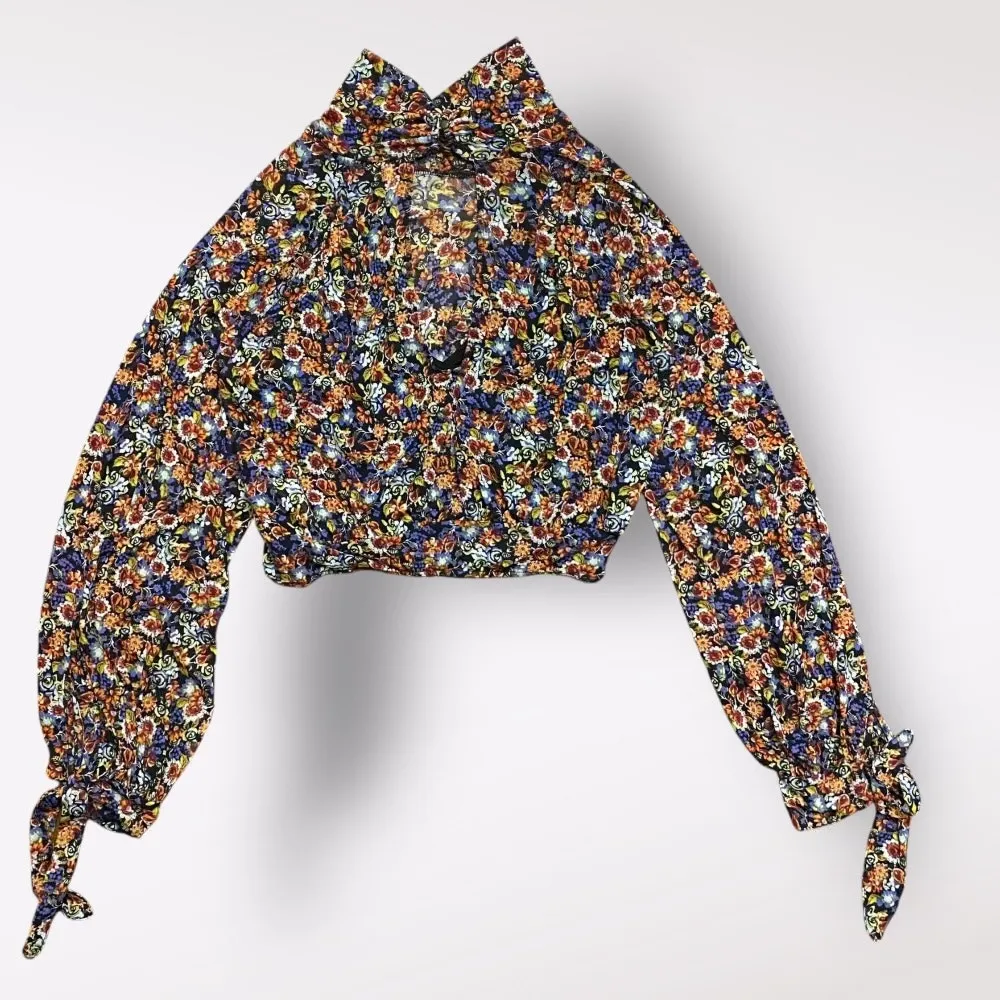 Free People All Dolled Up Floral Mesh Cropped Long Sleeve‎ Womens M Boho - Image 5