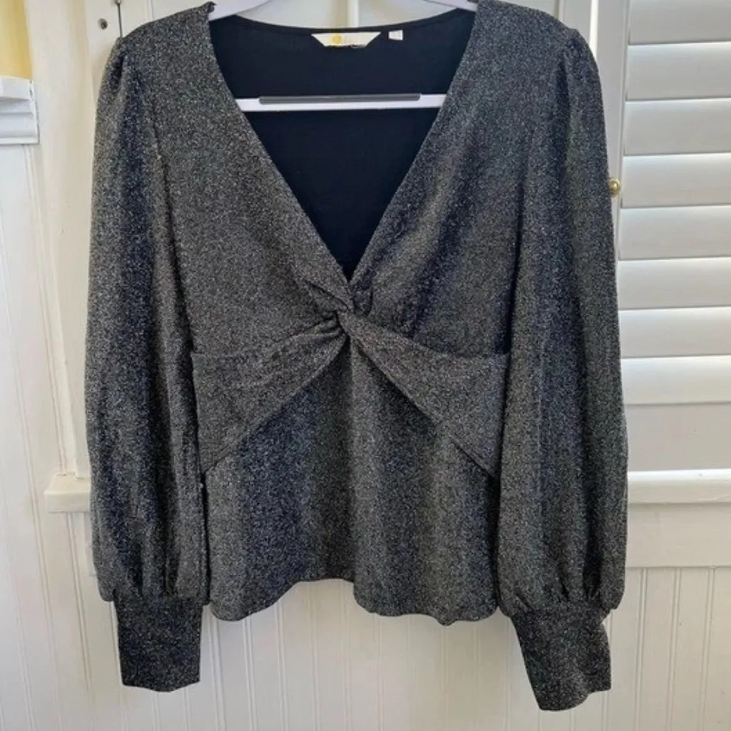 Boden Black & Silver Sparkle Twist Front Jersey Dressy Top US Size 16/18 - Image 3