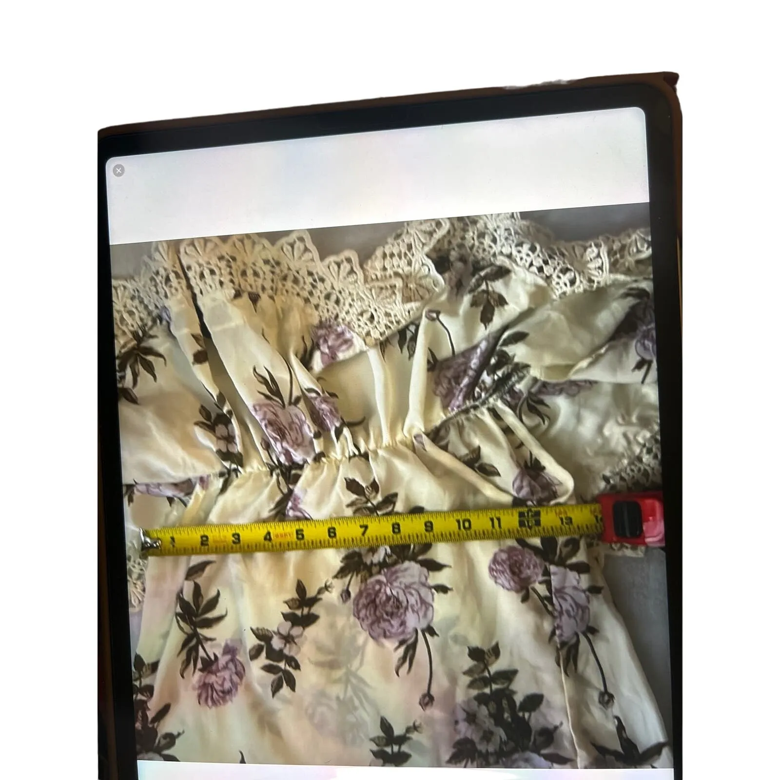 Say What? Off the Shoulder Floral Crochet Top XS Cream/Pink Cottagecore Coquette - Image 7