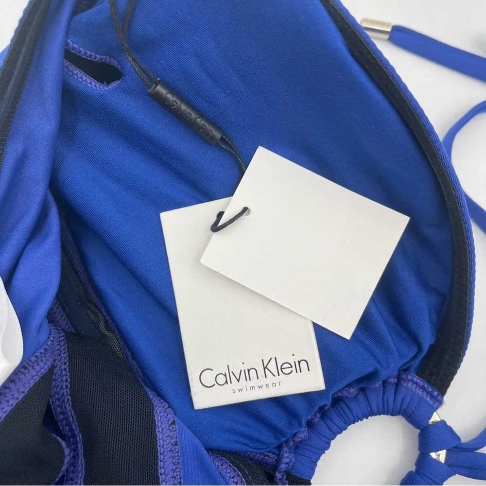 CALVIN KLEIN Swimsuit Color Block Mesh Bandeau Neck Tie Swim Beach Size 12 NWT - Image 5
