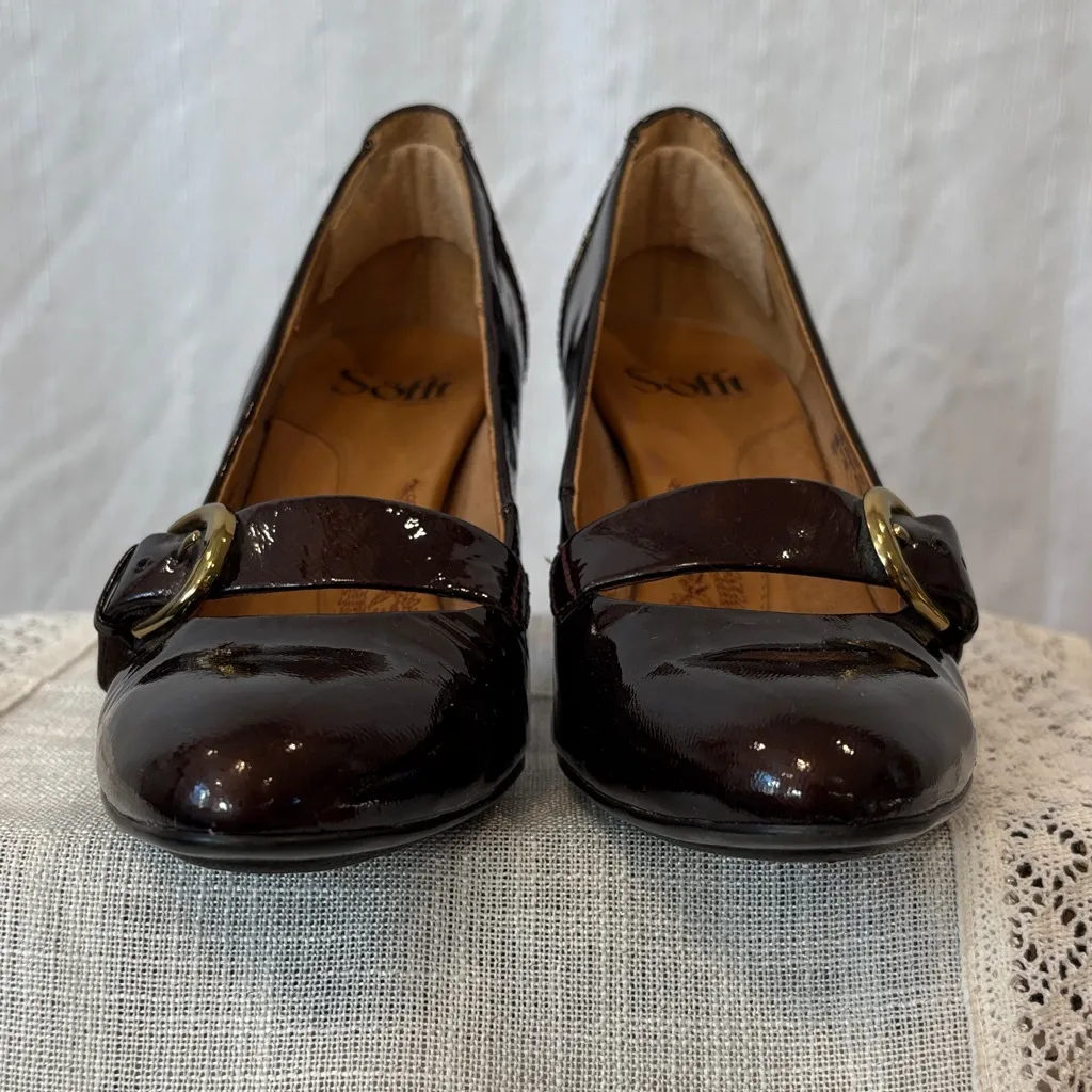 Sofft Patent Leather Buckle Heels Red Size 7 - Image 6