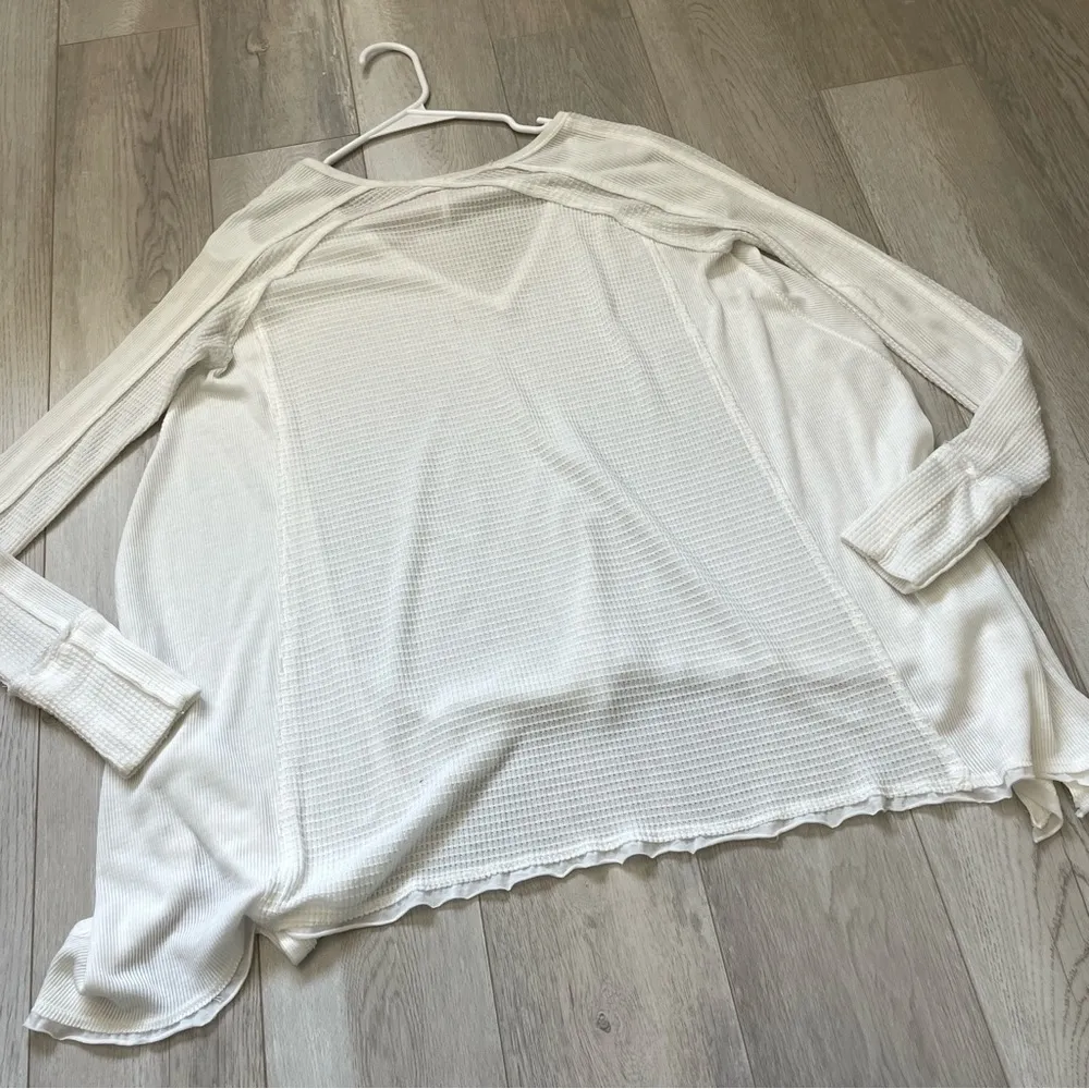 Free People Top pacific thermal long sleeve womens White small boho waffle knit - Image 4