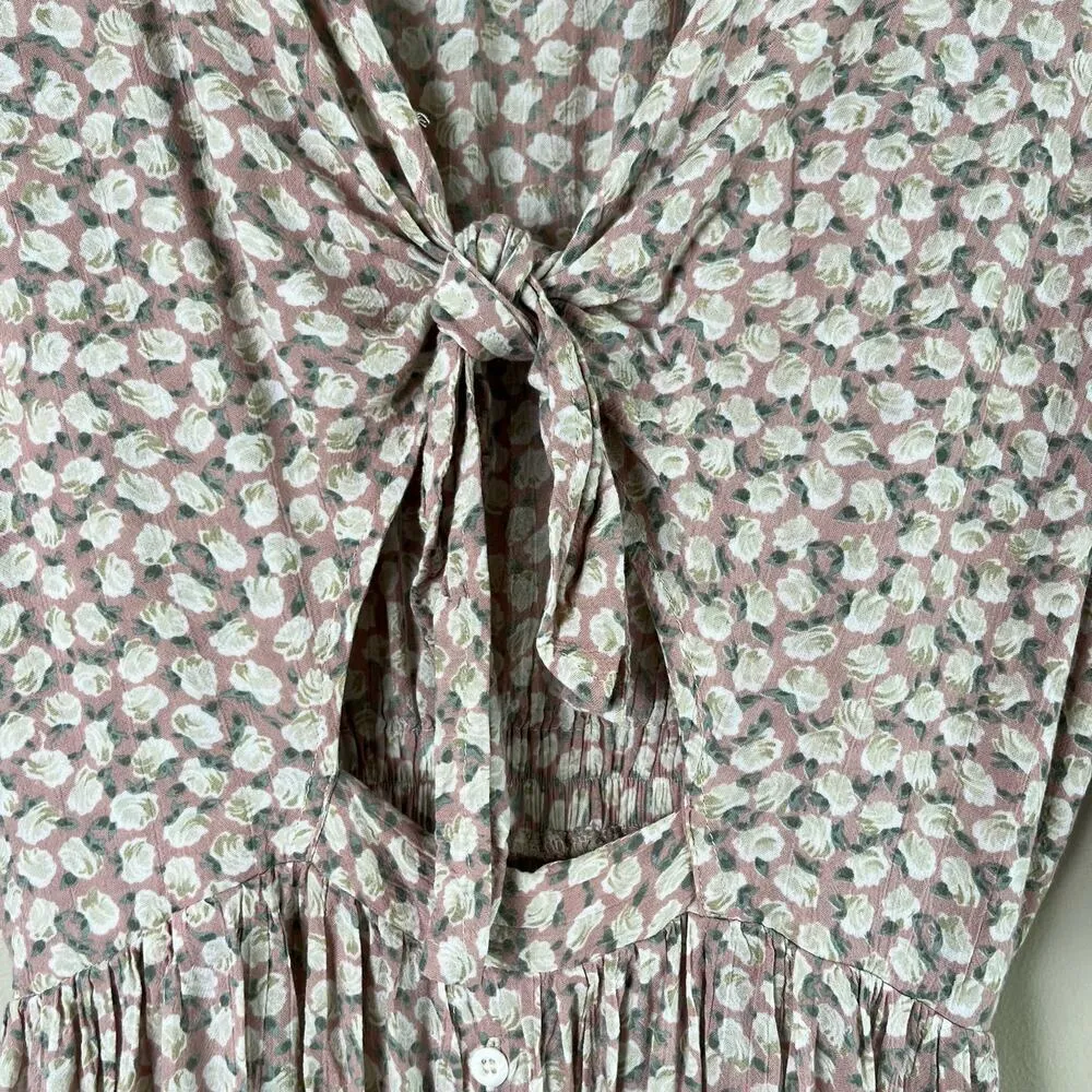 Faithfull The Brand Marigot Tie-Front Dress in Pink Azalea Floral Print, Size 6 - Image 10