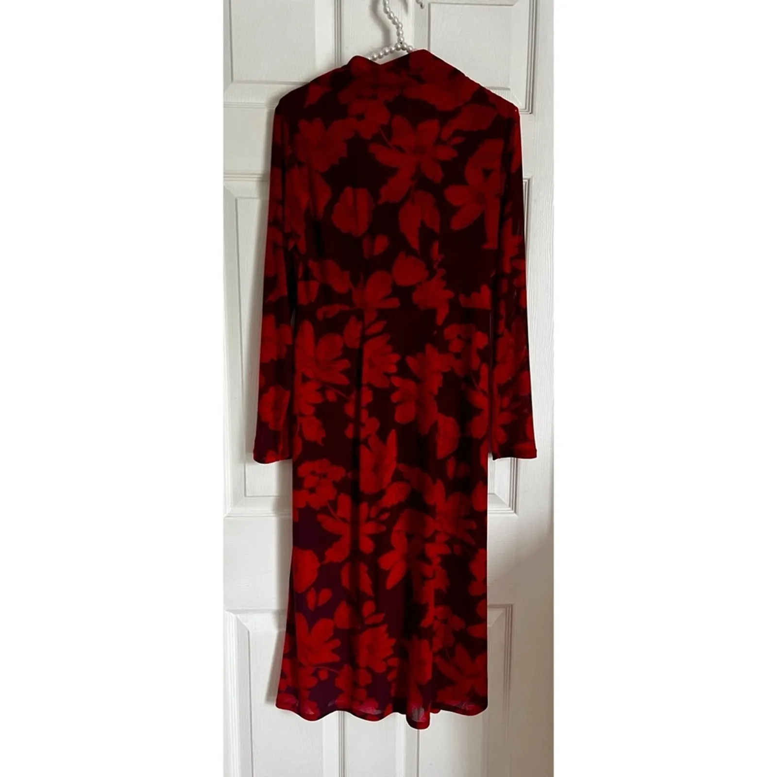 Cabi Long Sleeve Shirt Dress Floral mesh XS 4392 button down red burgundy - Image 7