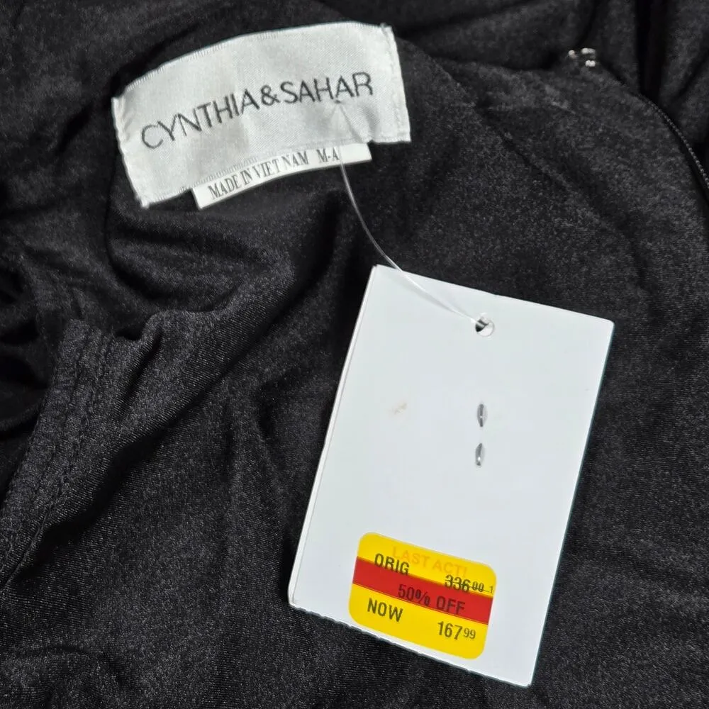 Cynthia & Sahar Long Sleeve Draped Stretch Satin Mermaid Dress Black M CS102 NWT Size M - Image 7