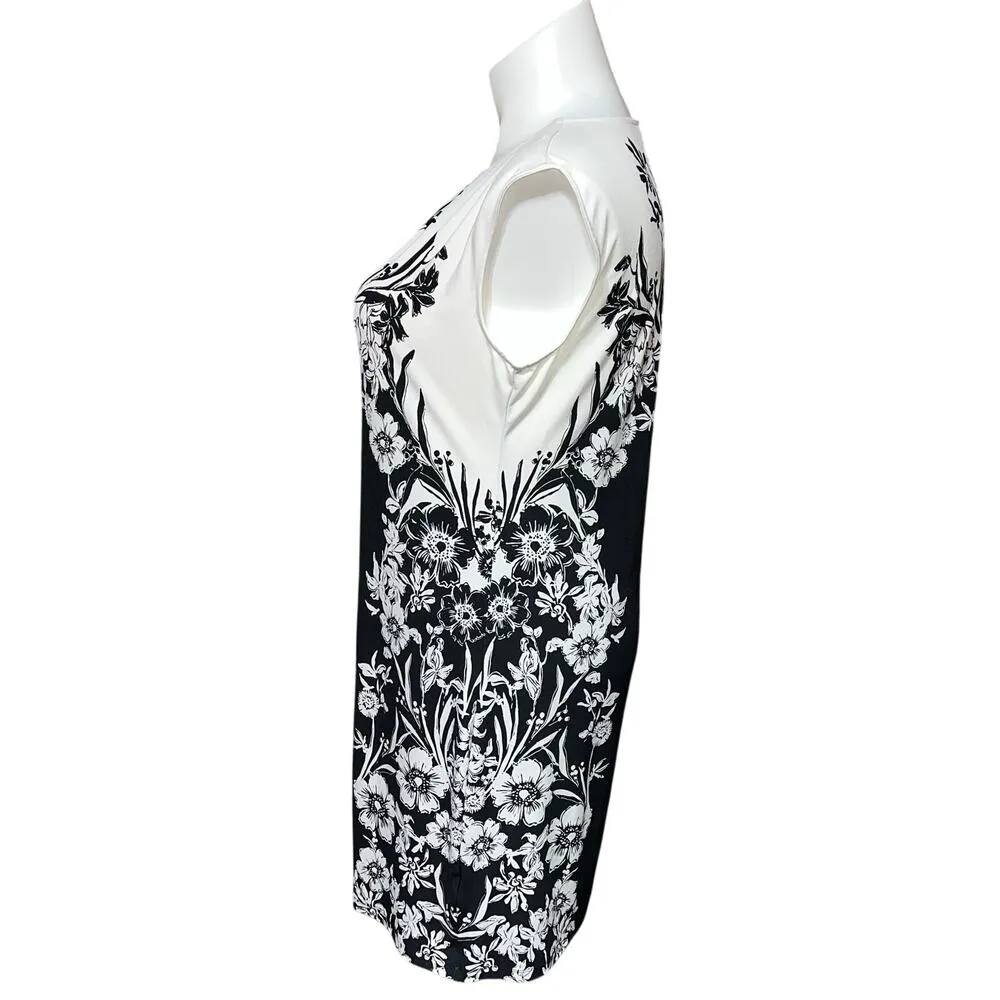 Apt 9 Womens Sheath Dress Floral Print Black White Pullover Capped Sleeve XL - Image 4