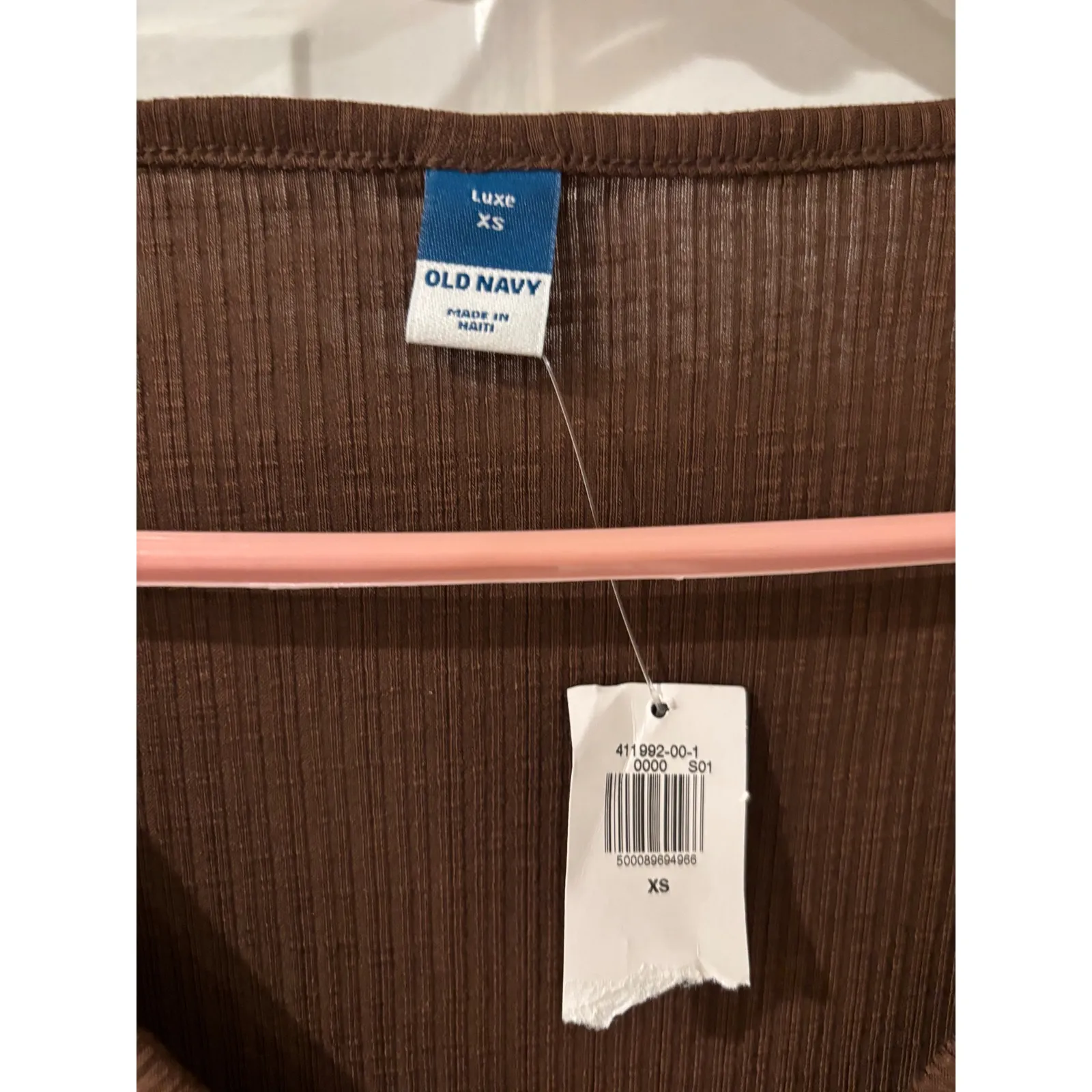 Old Navy Luxe‎ Ribbed V-Neck Long Sleeve Top Brown Basic Tee XS - Image 2