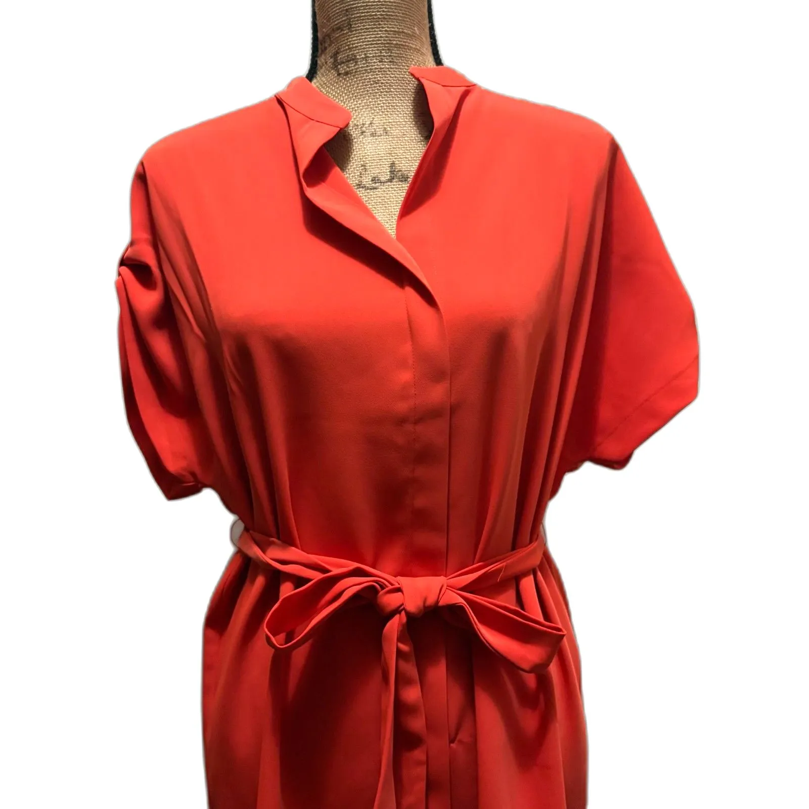 Ann Taylor Tie Waist Dolman Shirt Dress Orange Business Casual‎ Size MP - Image 3
