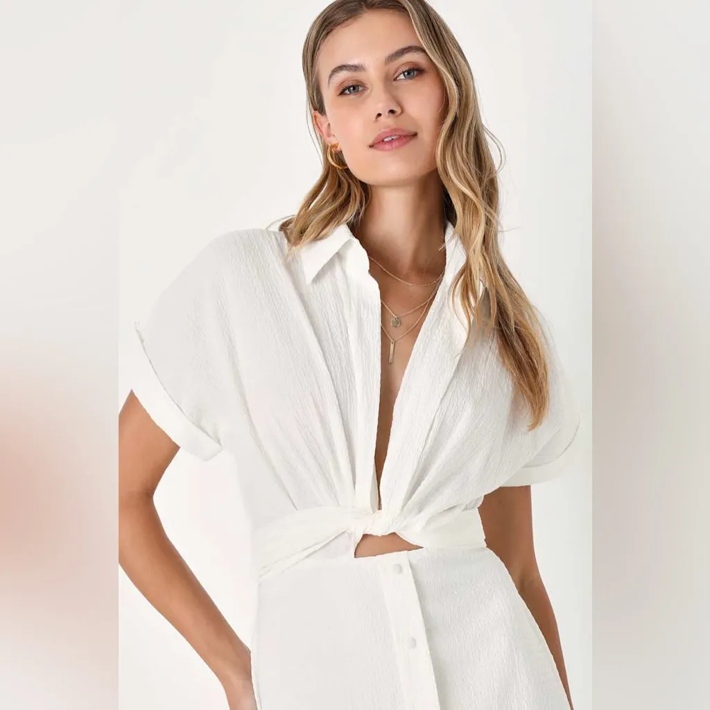 Lulus Palermo Perfection White Collared Midi Dress with Pockets - Image 3