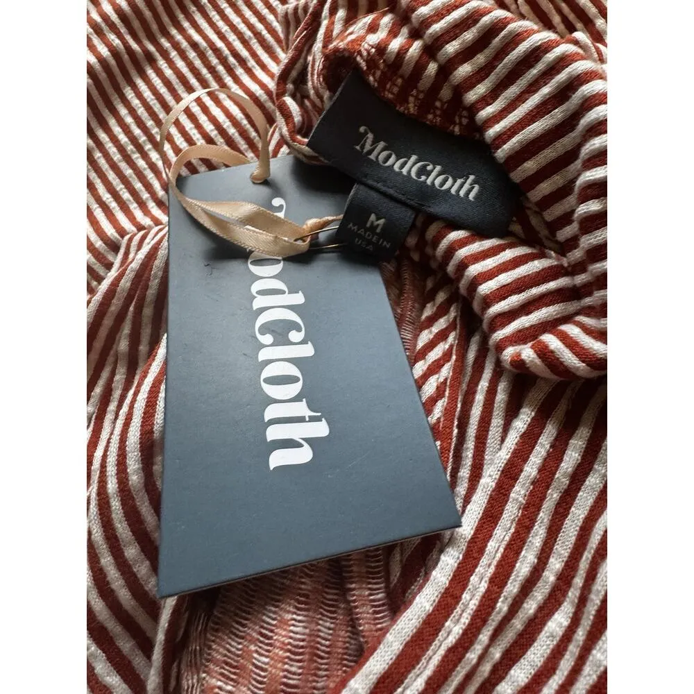 NWT ModCloth For The Bliss Of It Jumpsuit Orange White Striped Retro Size Medium - Image 8