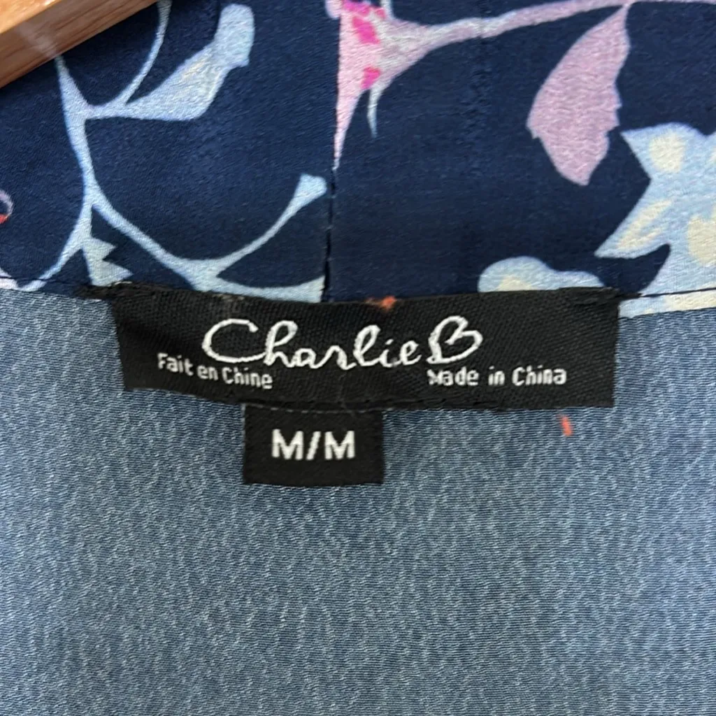 Charlie B Multi Color Butterfly Floral Print Open Front Embroidered Kimono M Blue Size M - Image 4