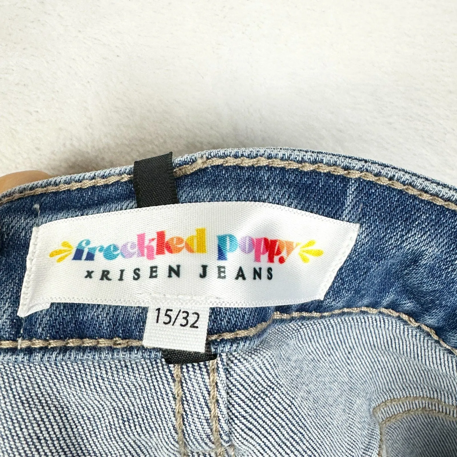 Freckled Poppy X Risen Jeans High Rise Flare Leg Crop Jeans Size 15/32 NWT Light Blue - Image 3