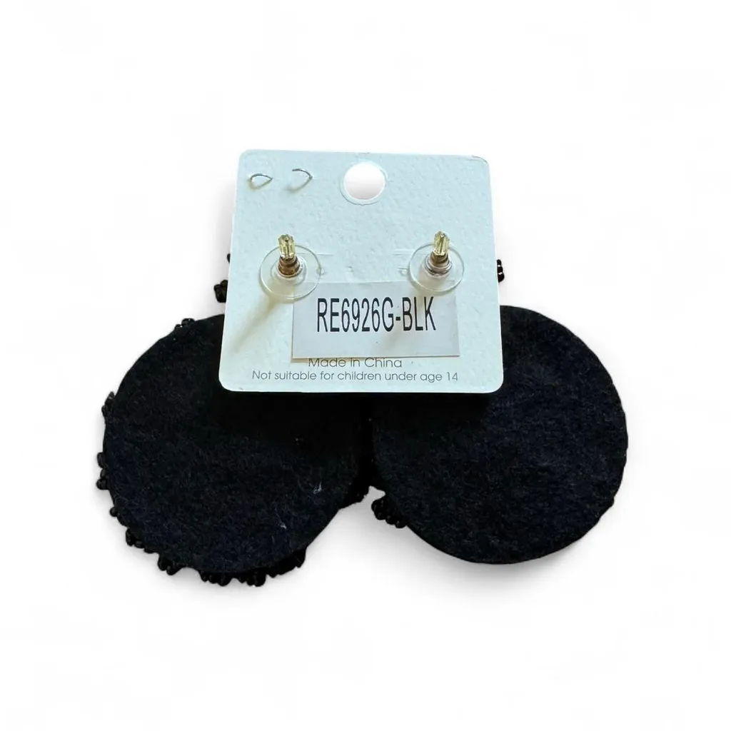Elegant Black Beaded Statement Drop Earrings, Round Bohemian Oversized Style - Image 2